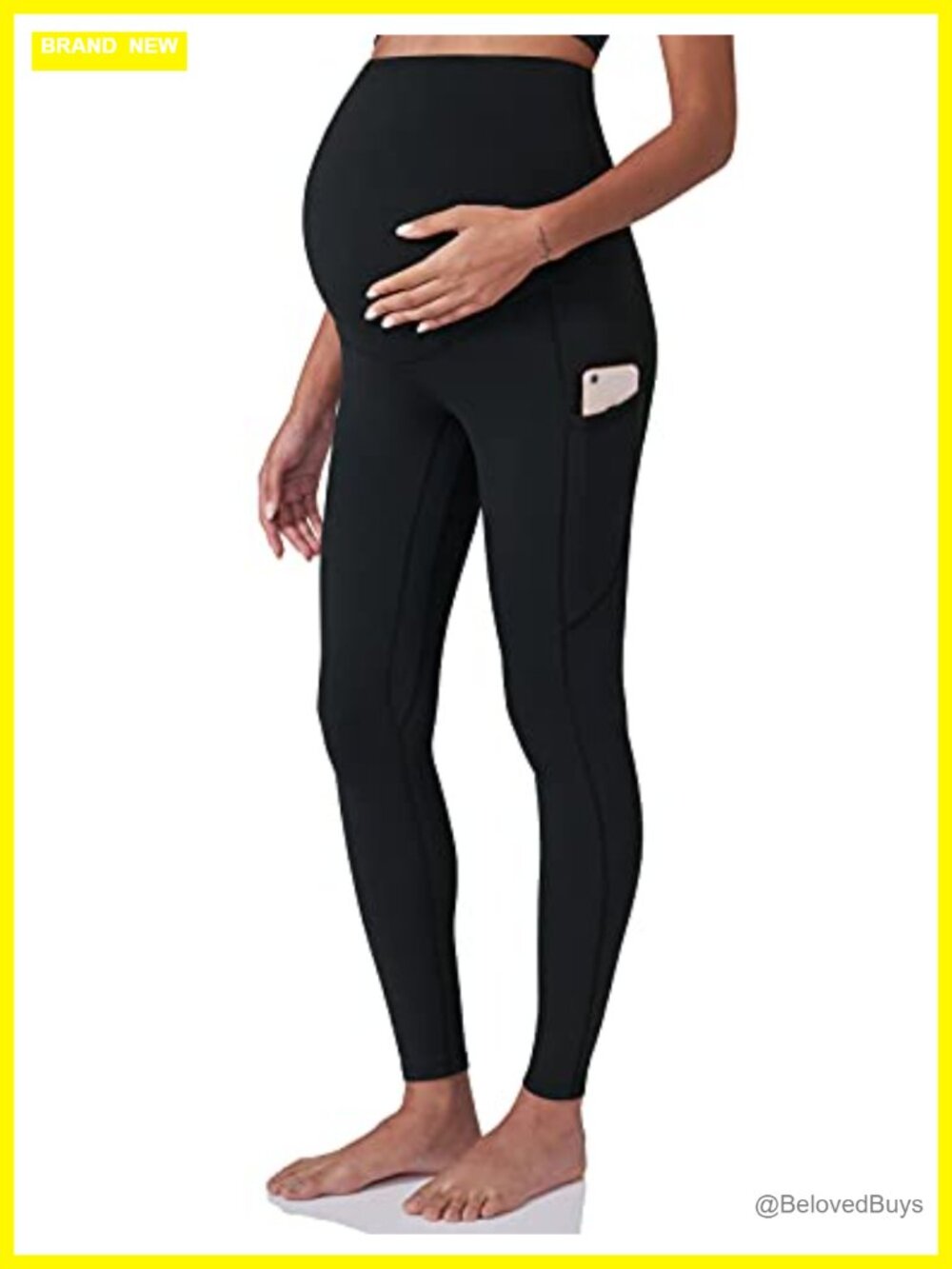 Maternity Workout Leggings Yoga Pants with Pockets High Waist 75% Polyester 25%